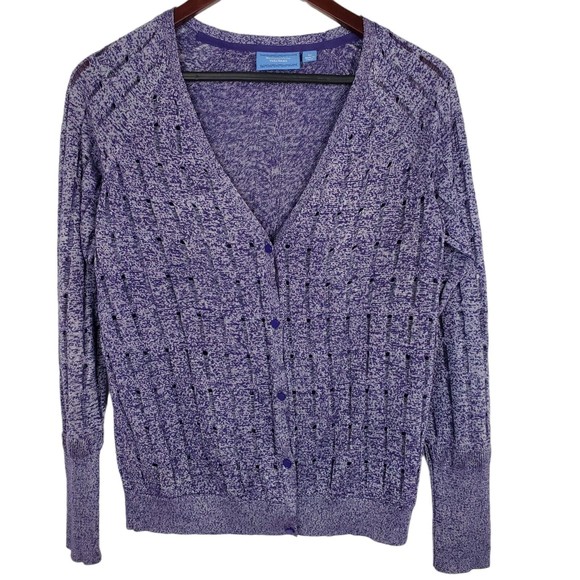 Simply Vera Wang Purple V-Neck Button Front Long Sleeve Cardigan Sweater Sz M - Picture 1 of 5